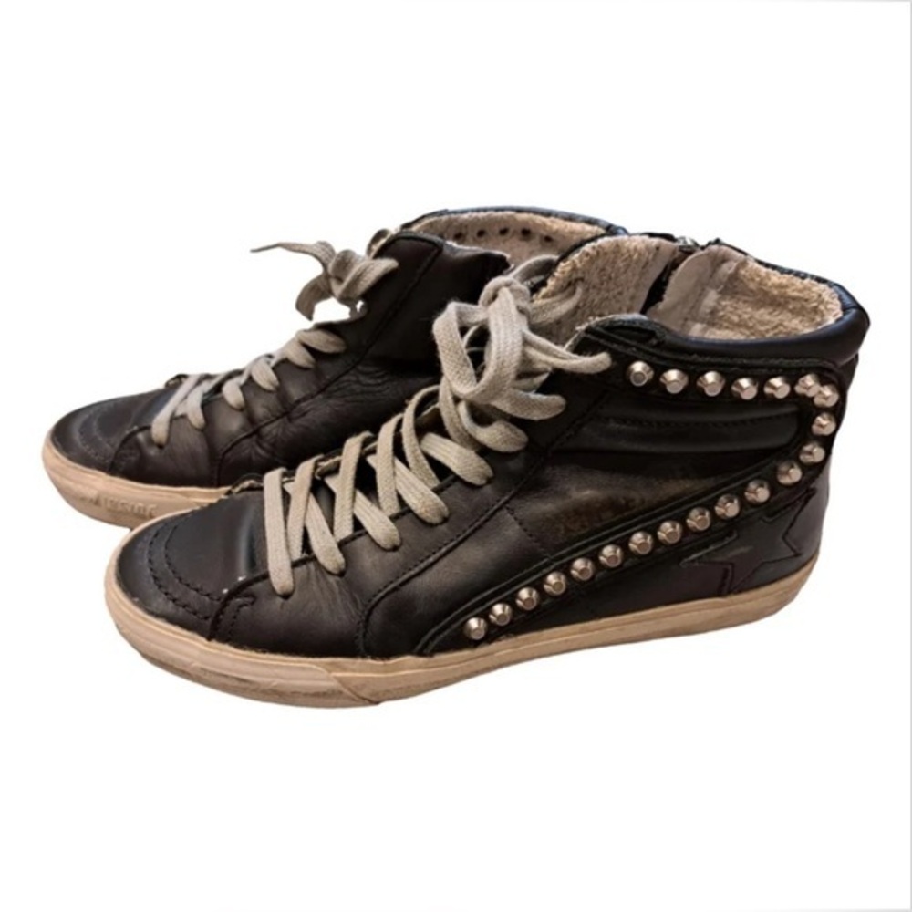 Golden Goose Black Leather Studded Slides Sneakers Size 36